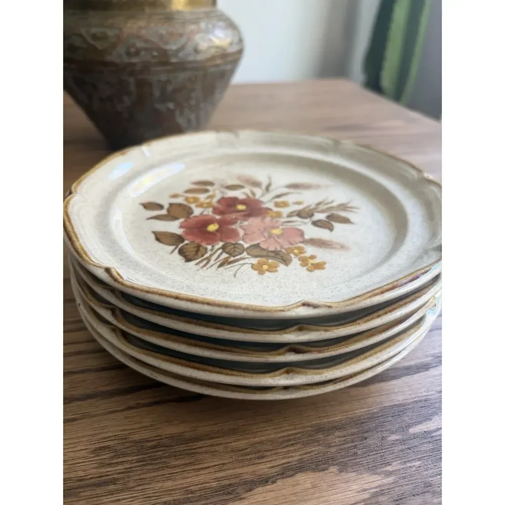 Vintage 1970s Festive Endura Collection Salad Plates Stoneware Made in Japan (5)